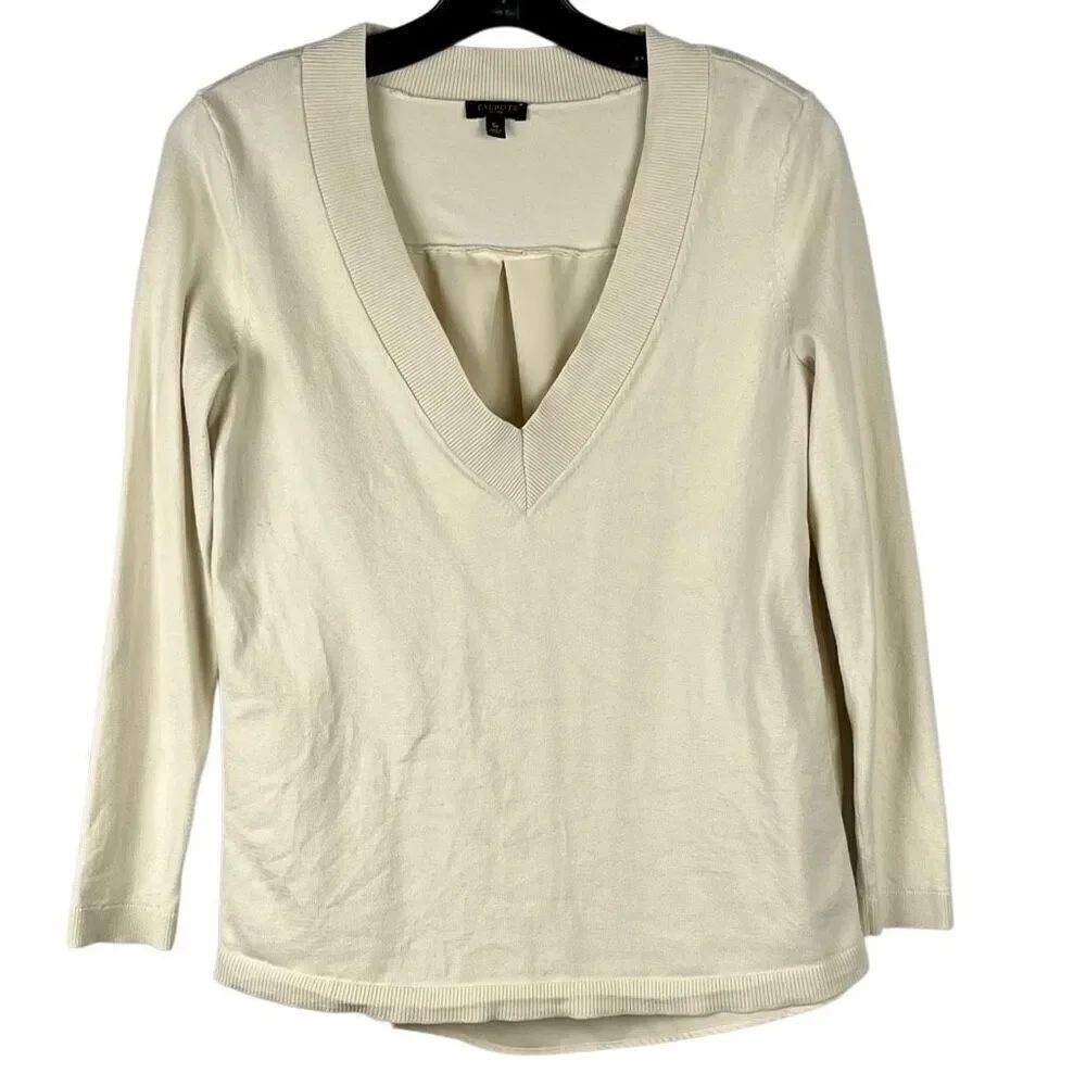 Talbots Women's V-Neck Pullover Cream Sweater Petite Small